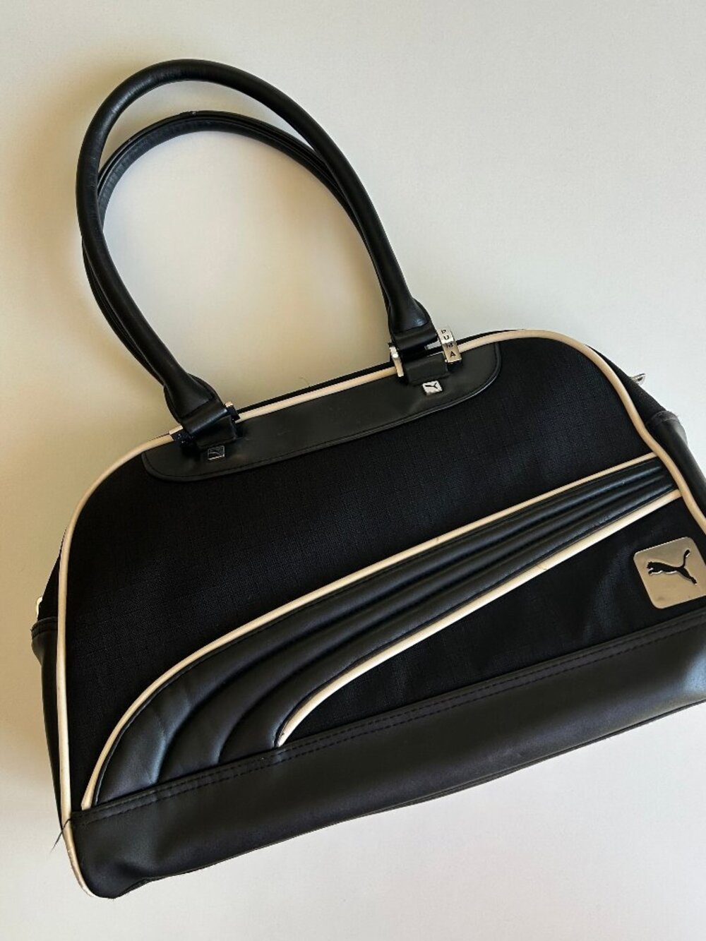 PUMA Vintage Style Bowling Shoulder Bag Black White Y2K Bag Retro Sport purse - Picture 6 of 14